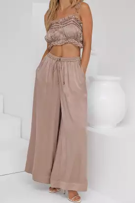 Wide Leg Drawstring Pant - Light Taupe