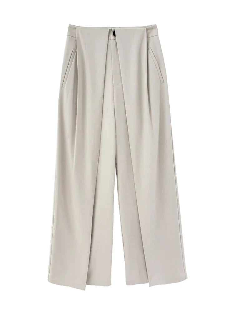 Women High Waist Full Length Fold Wide Leg Pant Female 2023 Autumn New