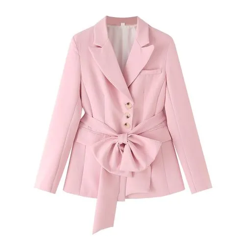 Women's Elegant Streetwear Solid Color Bow Knot Single Breasted Blazer Blazer