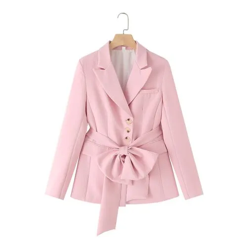 Women's Elegant Streetwear Solid Color Bow Knot Single Breasted Blazer Blazer