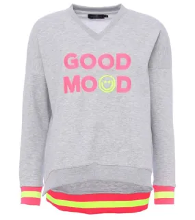 ZWILLINGSHERZ Sweater Dana women's sweater with GOOD MOOD lettering cotton sweater 3138-4 gray